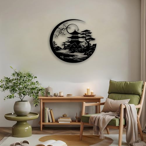 Torii Gate Metal Wall Decor - Japanese Scenery Room Decor Wall Art Home Decor for Living Room, Bedroom, Dining Room, Bathroom, Office, Patio (Black)