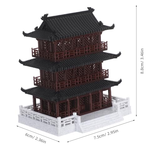Luxshiny Miniature Asian Architectural Three-Story Pavilion with Base 7.5×6cm Vintage Ancient Building Decor for Desktop Fish Tank Micro Landscape Ornament