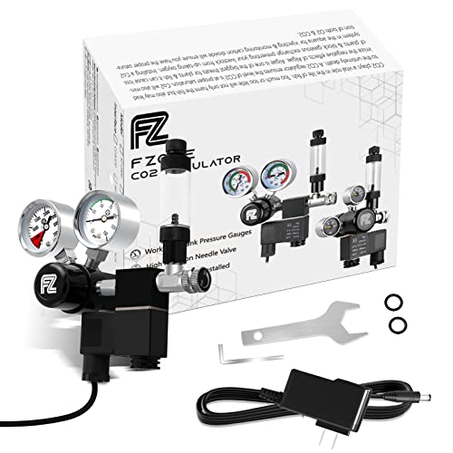 FZONE Aquarium Co2 Regulator DC Solenoid with Bubble Counter and Check Valve Plant Grow DIY CO2 System CGA320 Side Open Cylinder