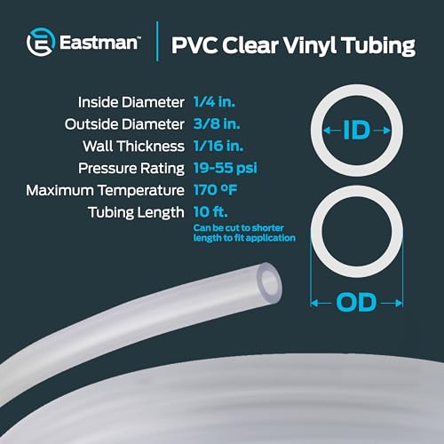 Eastman 1/4 Inch ID (3/8 Inch OD) PVC Clear Vinyl Tubing, 10 Foot Length, 98617 - size: 1/4 in. ID x 3/8 in. OD, style: 10 Ft.