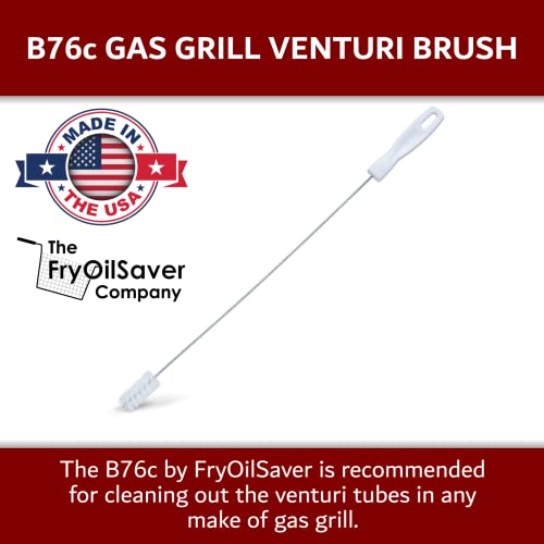 Gas Grill Tube Cleaner with Spring Stem - Premium Venturi Brush for Burner Maintenance - Cleans Grease, Debris - Prevents Blockage, Flare-Ups & Heat - Long, Bendable Design B76C by FryOilSaver Co.