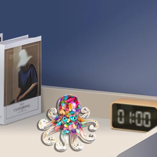 Octopus Decor Aquarium Decorative Resin Glass with Natural Crystal Stone Marine Animals Fish Tank Ornaments Statue Healing Home Decor Ladies Gift 3.93" - color: Colorful