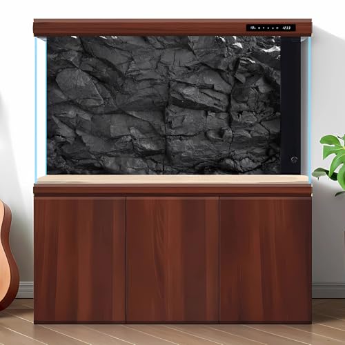 Stone Aquarium Background Underwater Black Rock Fish Tank Background Black Rocky Terrarium Background Black Stone Rocky Reptile Habitat Background for Pets Wallpaper Poster Decors Vinyl 24x12in - color: Light Gray, size: 24(W)x12(H)inches/ 60(W)*30cm(H)