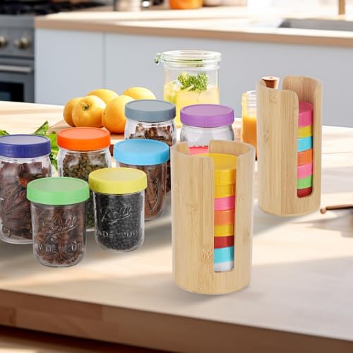 2 PCS Mason Jar Lid Organizer Vertical Mason Jar Lid Storage Bamboo Tumbler Lid Holder Cup Lid Organizer Suitable for Mason Lids/Canning Lids/Bamboo Lids Mason Jar Accessories (Wide+Regular) - size: Wide+Regular