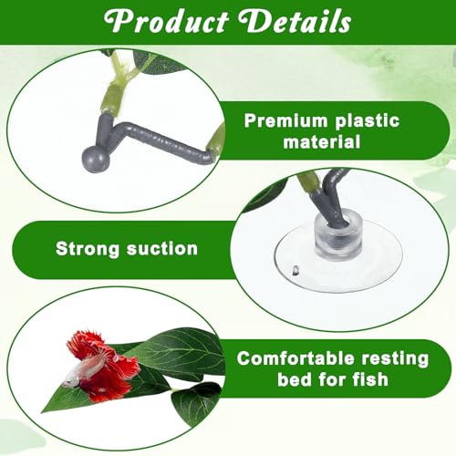 3 Pack Betta Hammock, Betta Hammock for Aquarium Bettas Bed with Suction Cup, Bettas Leaf Hammocks Simulating the Natural Habitat Fishes Resting Spot Playing Breeding Aquarium