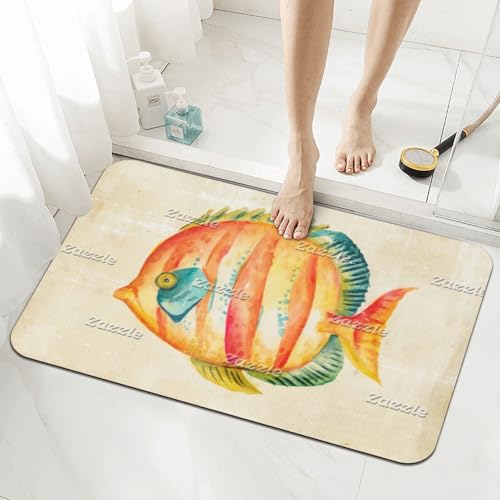 Colorful Aquarium Fish Bath Mat Diatomaceous Quick Drying Shower Mat Non-Slip Super Absorbent Mat 24''x16'' - color: Pattern-8