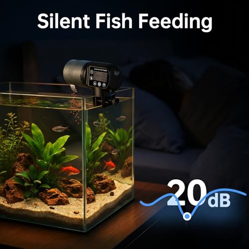 AQQA Automatic Fish Feeder for Aquarium, 200ML Large Capacity Fish Food Dispenser with Programmable LCD Timer, Moisture-Proof Silent Auto Feeder for Vacation, Betta Turtle Koi Goldfish Small Tank