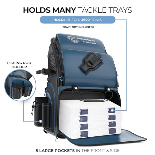 Reaction Tackle Fishing Tackle Bag – Salt Water Resistant Fishing Bag, 1000D PVC Waterproof Material, Tackle Box Organizer with Dividers for 3600 or 3700 Trays - color: E: Backpack (without trays)