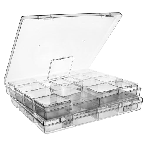 ZIIYAN Bead Storage Containers - 32 Clear Plastic Bead Organizer Boxes with Hinged Lid, Craft Organizers and Storage for Diamond Painting Art, Small Parts, Jewelry Charms - color: Transparent 2 Pack