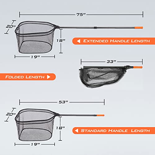KastKing Brutus Fishing Net, Foldable Extendable Fish Landing Net, Lightweight & Portable Fishing Net with Soft EVA Foam Handle, Holds up to 44lbs/20KG, Fish-Friendly Mesh for a Safe Release - size: 75" Total Length(extendable), style: Pvc Net