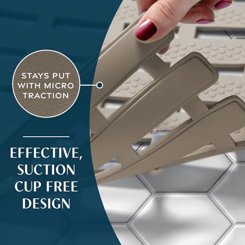 SlipX Solutions Weighted Non Slip Bath Mat for Textured Tub & Shower Surfaces, Patent Pending, Anti Slip Bathtub Safety Without Suction Cups, Doesn’t Float, Works on Tile & Stone 31” x 15”, Tan - color: Tan