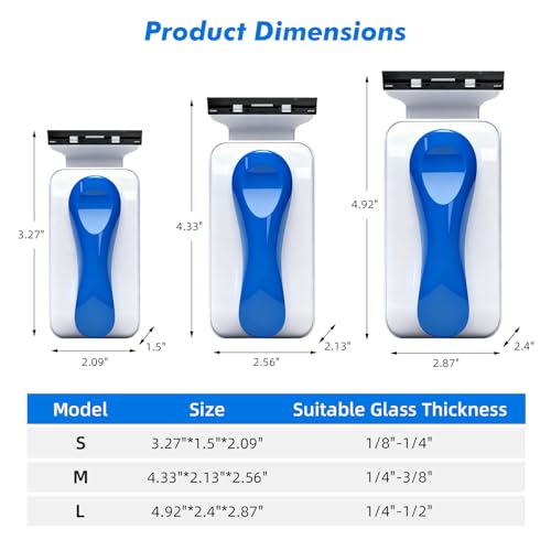 Rise Torrent Aquarium Magnetic Glass Cleaner, Fish Tank Algae Scraper Brush Cleaning Tool for 1/4"-3/8" Thickness Glass, Floating Scrubber Brush Cleaner for Acrylic, 1 Detachable Scraper, Medium - size: Medium