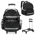 HODRANT Large Rolling Cleaning Backpack with Detachable Trolley & Waterproof Bottom, Cleaning Supplies Bag with Handle & Support Plate, Cleaner Caddy Organizer for Car Wash & Housekeeping Tool Storage