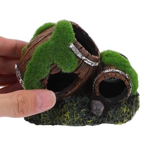 Resin Aquarium Barrel Decor Fish Tank Ornaments Betta Fish Hideout Small Resin Wine Barrel for Aquarium Cave Lizard Tank Accessories
