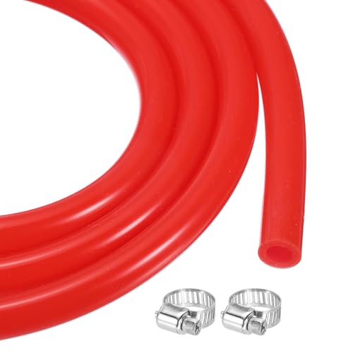 MECCANIXITY 3.3ft Silicone Rubber Tubing 3/16" ID 5/16" OD Plastic Tube Flexible Air Hose for Brewing, Wine Making, Pump Siphon, 4.8mm x 8mm, with 2pcs Clamps, Red - color: Red, size: 3/16" x 5/16"