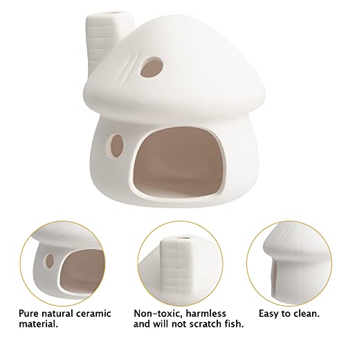 Saim White Ceramic Mushroom Aquarium Decor, Fish Tank Hideout Cave, Betta Shrimp Pleco Goldfish Breeding Hiding Shelter Ornament - color: White