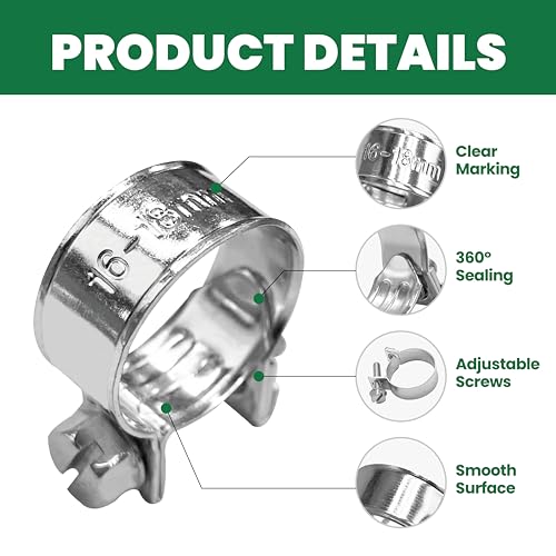 7/16" Small Fuel Injection Hose Clamps, 20PCS Gas Line Hose Clamp, Adjustable Pipe Hose Clip Tube Clamps for Automotive,Agriculture,Plumbing, 5/8"-23/32" Dia - size: 5/8"-23/32" (16-18mm)