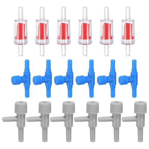 M METERXITY 1-Set Aquarium Air Valve, for 3/16" Airline Tubing PVC Aquarium with L-Shape Air Control Valves Check Valves for Fish Tanks/Aquaculture, Regulators Air Pump Adjustable [Blue, Red] - color: Blue, Red