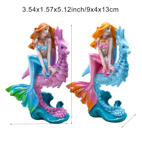 1PCs Blue Mermaid with Seahorse Sculpture Ornament Mediterranean Princess Statues Resin Aquarium Figurine Supplies for Garden Patio Fish Tank Home Office Desktop Bookshelf Decors - color: Blue