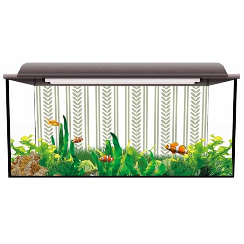 Sage Green Botanical Aquarium Background 12x24 Inch Self-Adhesive Fish Tank Decorations, Modern Farmhouse Striped Decorative Fish Tank Background Polyester Aquarium Decor Poster - color: Green, Cream, Olive, size: 12x24in