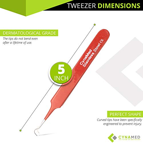 Blackhead Tweezer - Professional Curved Steel Tip Surgical Comedone & Splinter Extractor. Ideal Blemish & Acne Remover Tool Means Flawless Facial Skin (Red) - color: Red
