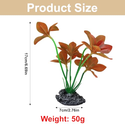 Aquarium Plants Fish Tank Decorations 6.69 Inch Artificial Plastic Plants with Weighted Base, Soft Silk Leaves Realistic Design for Betta Fish Reptile Tank Habitat Decor (Red Type-A) - color: Red Type-a, size: 6.7 in