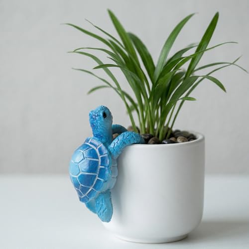 Cute Climbing Tortoise Flower Pot Hanger Turtle Statue Tortoise Figurine Resin Turtle Plant Pot Decorations Tortugas Garden Desk Decor for Bonsai Planter Vase Patio Lawn Yard Ornaments, Blue