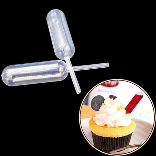 4ml Liquid Pipette Dropper for Chocolate or Strawberry Cupcakes, Ice Cream, Mini Cakes, Waffles, Candy Molds, Squeeze Dropper Wine Injector, Disposable Clear Plastic Dropper Pipette (Pack of 50)
