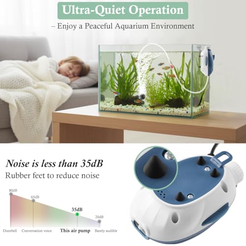 Dirvin 2W Silent Aquarium Air Pump -45GPH Small Fish Tank Bubbler, Adjustable Aquarium Aerator with Accessories for 5-20 Gallon Fish Tank