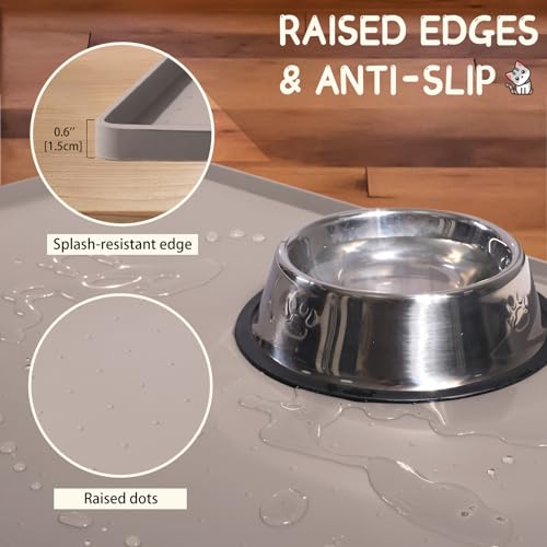 MateeyLife Silicone Cat & Dog Food Mat for Floors Waterproof, Anti-Slip Dog Bowl Mats for Food and Water, Pet Feeding Mats with Lip to Prevent Spills, Pet Placemat for Messy Drinkers to Protect Floors - color: Taupe, size: 22''×14''