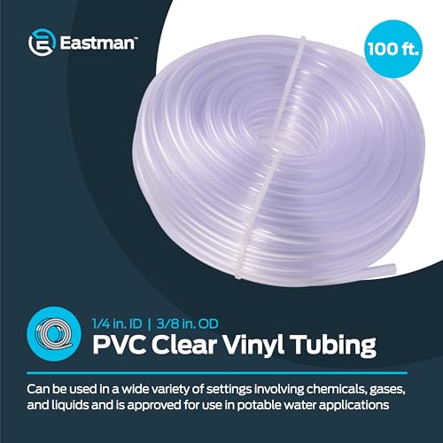 Eastman 1/4 Inch ID (3/8 Inch OD) PVC Clear Vinyl Tubing, 100 Foot Length, 98618 - size: 1/4 in. ID x 3/8 in. OD, style: 100 Ft.