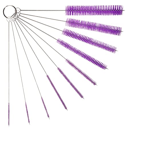 10" Detailed Craft Brush Set - 10-Pack Nylon Wire Purple | 10 distinct precise brush dimensions, Smooth non-snagging steel shanks, Cleans intricate metal tubes airbrushes and glass - color: Purple, size: 10pk - 2mm 3mm 4mm 5mm 6mm 8mm 12mm 16mm 20mm 24mm