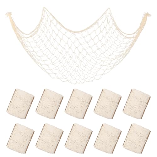 12 Pack Fish Net Decorations, 80 x 40 Inch Natural Cotton Rope Fishing Net Decorative for Under The Sea, Beach, Tropical, Nautical, Pirate, Ocean, Hawaiian Theme Table Runner, Balloon Arch Holder