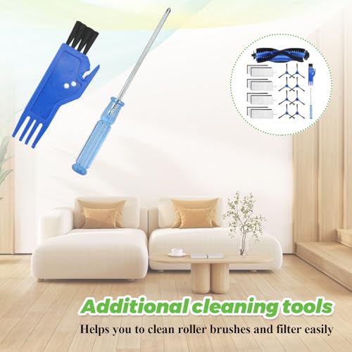Replacement Parts for Eufy Robovac 11s, 12, 15C, 15T, 25C, 30, 30C, 35C Vacuum Parts, the eufy filter replacement parts include: 8 side brushes, 8 filters, 1 rolling brush, 1 cleaning brush