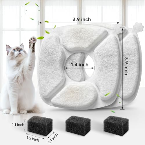 32 Pcs Cat Water Fountain Replacement Filters-16 Pack Cat Fountain Filters with 16 Pack Sponges, Enhanced Compatibility Pet Fountain Filter Fit for 95oz/2.8L 135oz/4L 67oz/2L Pet Drinking Fountain