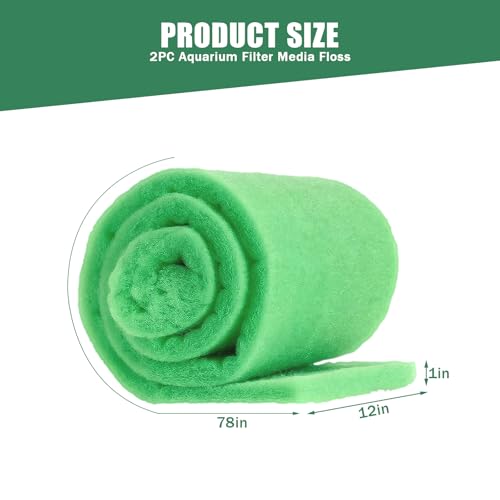 2PCS Aquarium Filter Floss for Fish Tank Filters-aquarium filter media-Aquarium Filter Pad-Media Roll for Crystal Clear Water,1" Thick (12 in Wide, 78 in Long) 6.6ft per Roll Total 13.2ft(green)