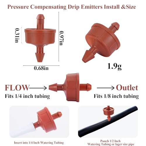 60Pcs 2 GPH Pressure Compensating Irrigation Spot Drippers,Constant Flow Barb Outlet Watering Dripper Emitters Heads Parts for 1/4 Inch Watering Tubing Line for Garden Pots Plants Irrigation Systems - color: 2 GPH 60PCS