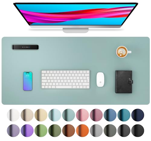 Aothia Leather Desk Pad Protector, Mouse Pad, Office Desk Mat, Non-Slip PU Leather Desk Blotter, Laptop Desk Pad, Waterproof Desk Writing Pad for Office and Home (23.6" x 13.7", Light Blue) - color: Light Blue, size: 23.6" x 13.7"