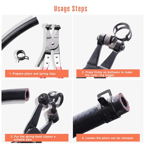 60Pcs 0.47"(12mm) Spring Band Hose Clamps, Black | Constant Tension, Fuel Line Silicone Vacuum Hose Steel Clamp, Low Pressure Air Clip Clamp, For Automobiles - color: Black-60pcs, size: 0.47"(12mm)