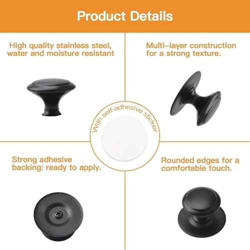 MOROBOR Stainless Steel Drawer Knobs, 32pcs Self-Stick Instant Cabinet Handle Pulls, 1.18Inch Adhesive Sliding Door Stick On Handle with Mounting Screws for Glass Cabinet Cupboard Drawer - color: Matte Black-32PCS, size: 1.18Inch
