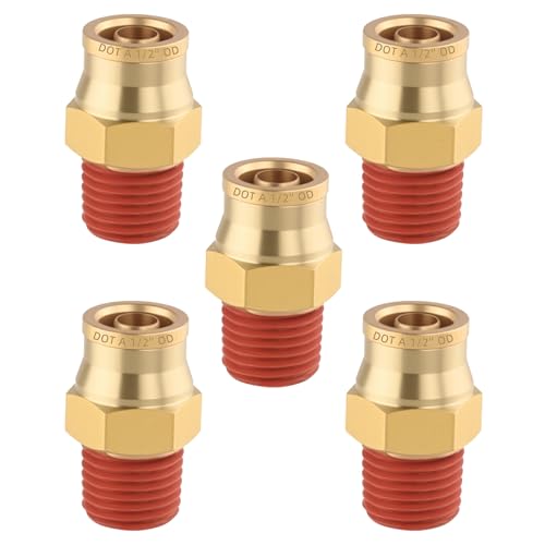 5PCS Quick Push to Connect Fittings, Brass Union Straight DOT Approved 1/2" Tube OD x 1/4" NPT Thread Air Suspension Kit for Truck Trailers and Air Brake System - size: 1/2" OD x 1/4" NPT, style: Quick Push Straight-5PCS