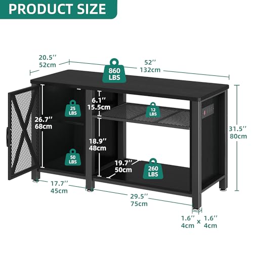 YITAHOME Heavy Duty 55-75 Gallon Aquarium Stand with Power Outlets, Cabinet for Accessories Storage - Metal Fish Tank Stand Suitable for Fish, Turtle Tank, 880LBS Capacity, Black - color: Black, size: 55-75 Gallon