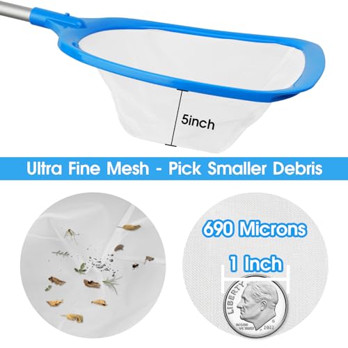 TidyMister Hot Tub Skimmer Spa Net with 5ft Aluminum Pole Ultra Fine Mesh Net Handy Leaf Skimmer for Small Above Ground Pools Pick Up Fine Debris Lightweight Net - size: 12inch with 5ft pole