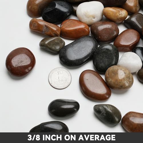 Onlyfire 5lb Polished Pebbles, 3/8" Natural Decorative Mixed Color River Rocks Aquarium Gravel Stones for Landscaping, Indoor Plants, Vase, Succulent, Fish Tank - size: 5 Pounds