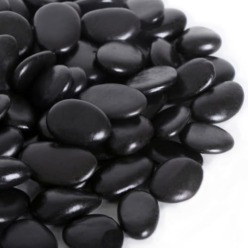 Calofulston 2.2LB Black Rock, Small River Stones Pebbles for Plants, Vases, Landscaping, Highly Polished Decorative Rocks, 1-1 3/4 Inch - size: 2.2lb, style: Black