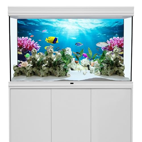AWERT 60x24 inches Underwater World Fish Tank Background Undersea Theme Aquarium Background Polyester Colorful Coral Tropical Fish Tank Background - size: 60x24in/150x60cm