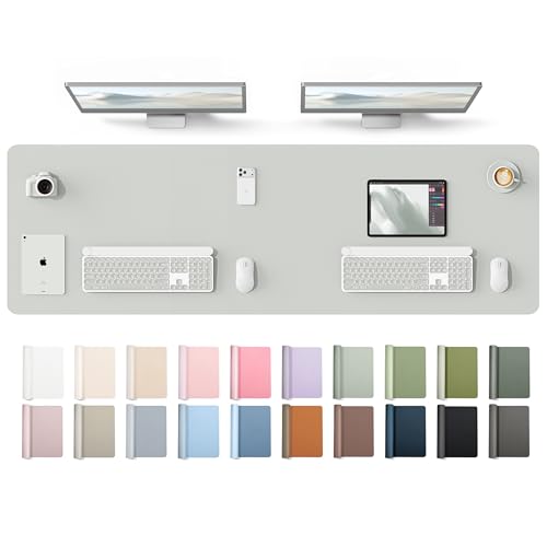 YSAGi Leather Desk Protector, Office Mat, Large Mouse Mat, Non-Slip PU Leather Blotter, Laptop Desk Mat, Waterproof Writing Pad for Office and Home(Light Grey, 63" x 17.2") - color: Light Grey, size: 63" x 17.2"