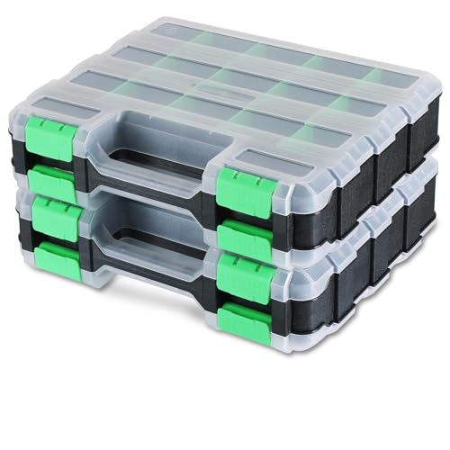 NYXOVA Small Parts Organizer, Hardware Organizer Box, 2 Pack Double Side 34 Compartments Hardware Organizers with Removable Plastic Dividers for Screws Nuts Nails Bolts (Green) - color: Green