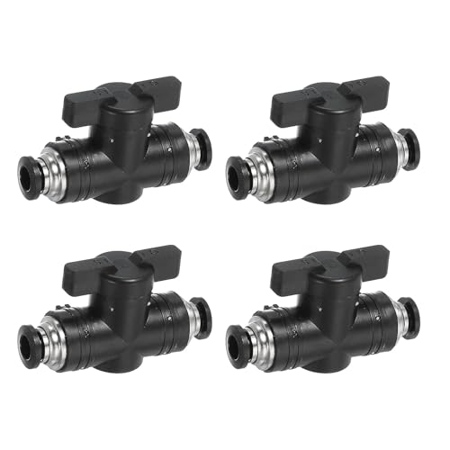 PATIKIL 6mm (1/4") Push to Connect Fittings Ball Valve, 4 Pcs 0-60 Degree BUC Air Flow Control Valve Quick Straight Connectors Air Hose Fitting for Pneumatic System Pipeline, Black - size: 6mm (1/4")