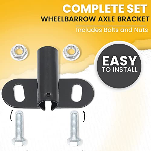 AR-PRO Wheelbarrow Axle Bracket Set (4-Pack) - Compatible with 5/8 Inch Wheelbarrow Axles - 3.27-Inch Wide by 2.17-Inch Long Bracket - Complete Set Includes Bolts and Nuts